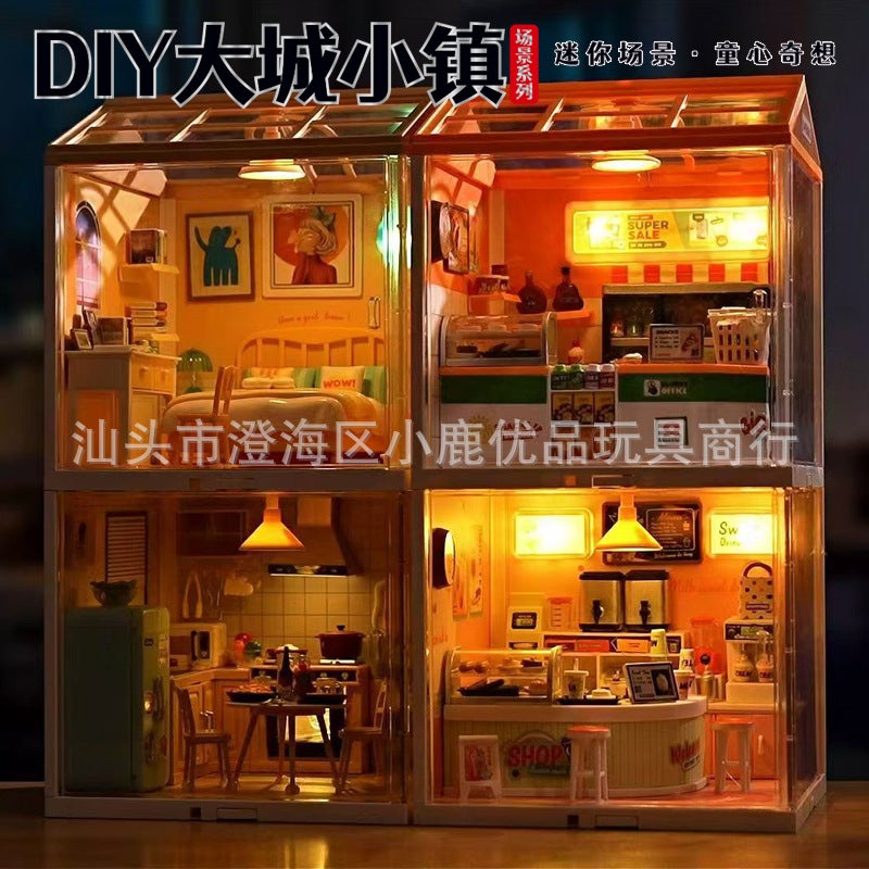Handmade Diy Big Town Mini Scene Stereo House Kitchen Bedroom Model Creative Toys Gifts - Image 3